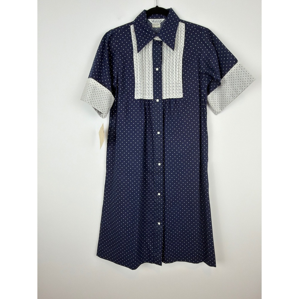 Models Coat House Dress 8 Navy Polka Dot Vintage 70s Deadstock NOS Mod Pinup
